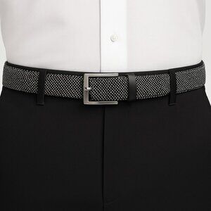 Alfani ALFATECH Men’s Stretch Belt Black/White – Faux Leather & Brushed Silver